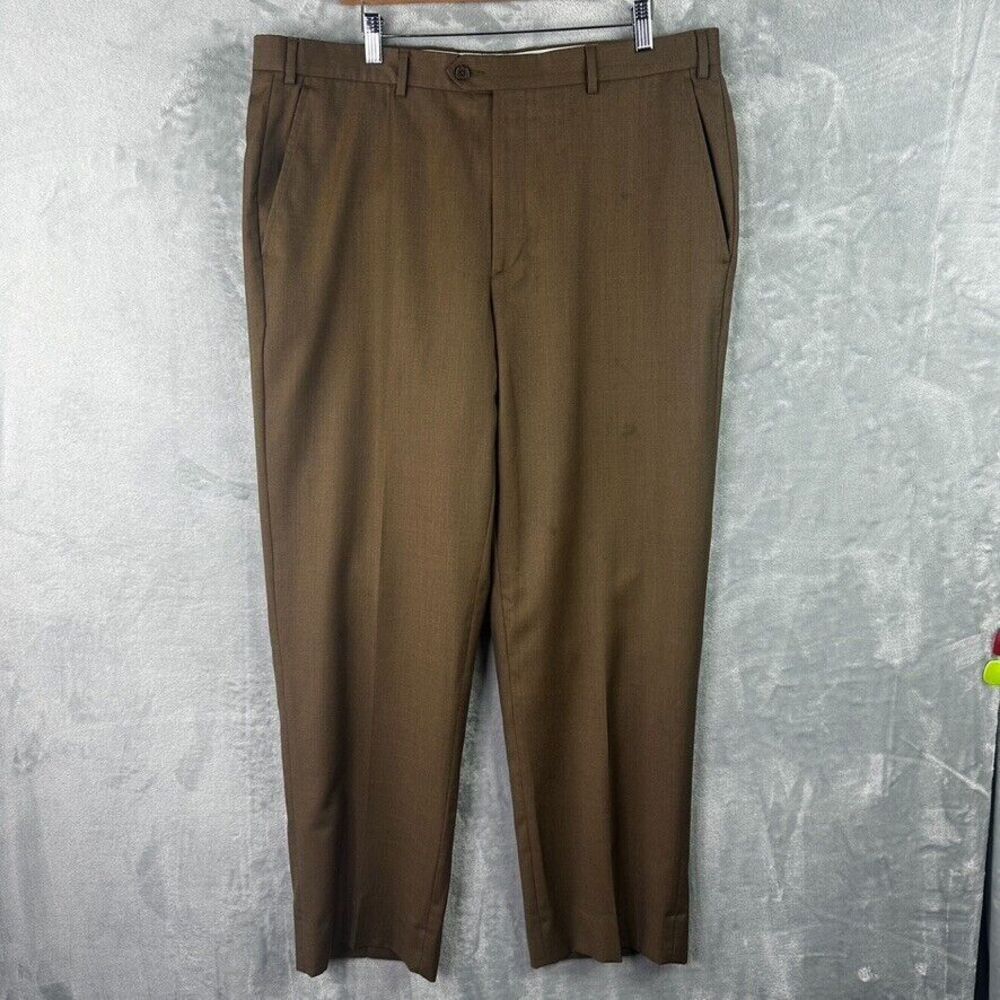 santorelli romeo luxury serge dress pants mens 38 tobacco brown wool